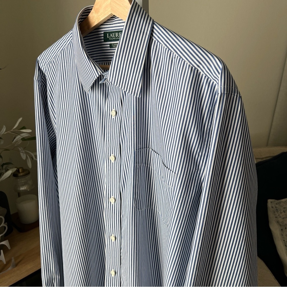 Ralph Lauren Classic Men’s Blue/white Striped L/S Button Up 17, 36/37 - Picture 2 of 10